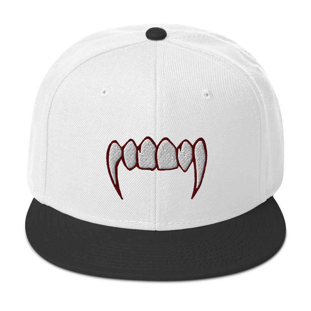 Bloody Dracula Vampire Fangs Embroidered Flat Bill Cap Snapback Hat