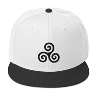 Black Triskelion or Triskeles Spiral Embroidered Flat Bill Cap embroidered snapback hat, product image 33
