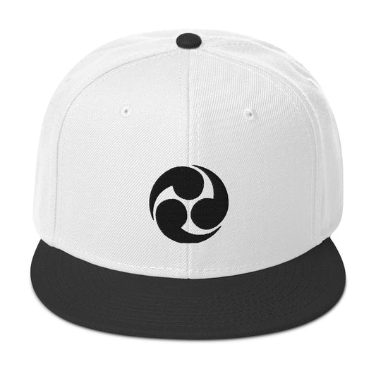 Black Tomoe Mitsudomoe Japanese Symbol Embroidered Flat Bill Cap embroidered snapback hat, product image 1