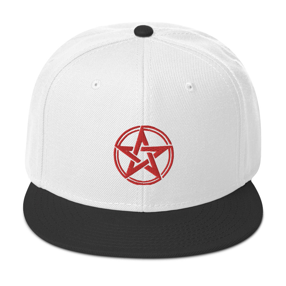 Red Witching Hour Woven Pentagram Embroidered Flat Bill Cap Snapback Hat