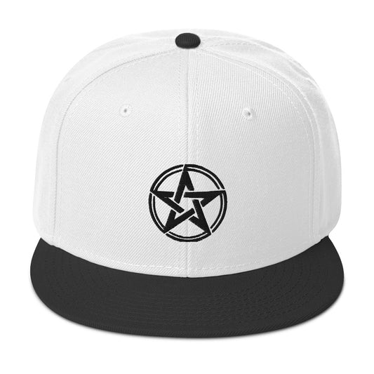 Black Witching Hour Woven Pentagram Embroidered Flat Bill Cap embroidered snapback hat, product image 1