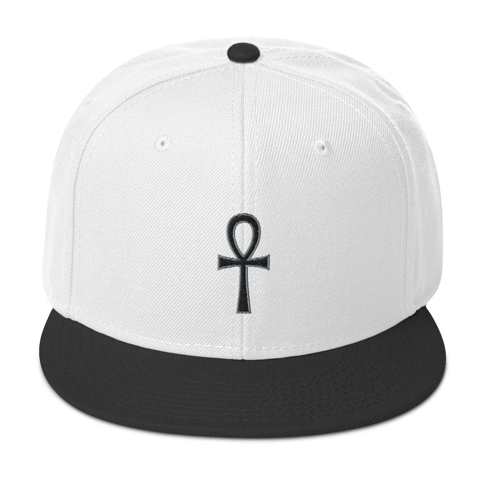 Black The Key of Life Ankh Egyptian Embroidered Flat Bill Cap Snapback Hat