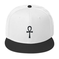 Black The Key of Life Ankh Egyptian Embroidered Flat Bill Cap embroidered snapback hat, product image 1