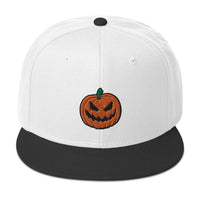 Scary Jack O Lantern Halloween Pumpkin Embroidered Flat Bill Cap embroidered snapback hat, product image 33