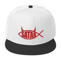 Red Satan Fish with Horns Religious Satire Embroidered Flat Bill Cap embroidered snapback hat, product image 33
