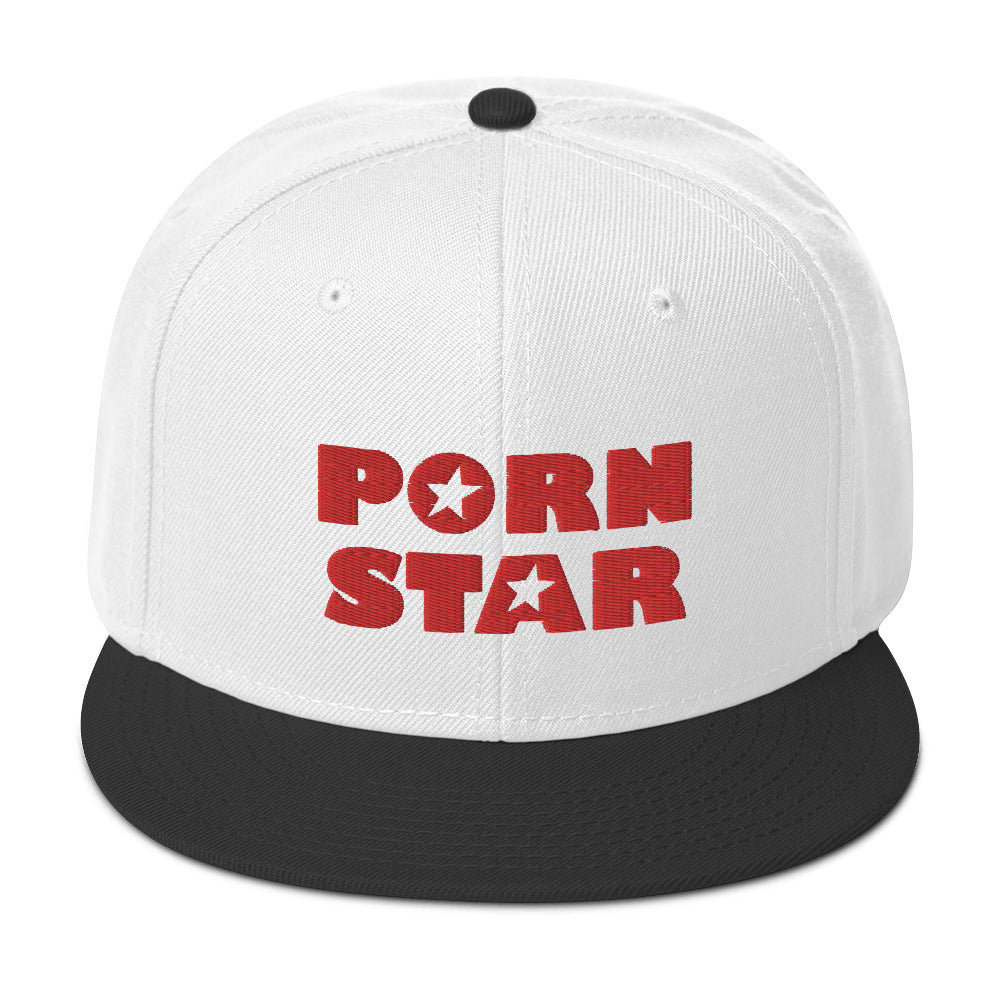 Red Porn Star Logo Embroidered Flat Bill Cap Snapback Hat