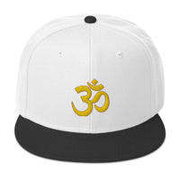 Yellow OM Sacred Spiritual Symbol Embroidered Flat Bill Cap embroidered snapback hat, product image 32