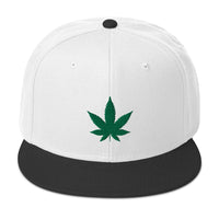 Green Marijuana Leaf Cannabis Plant Embroidered Flat Bill Cap embroidered snapback hat, product image 1