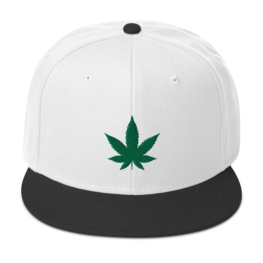 Green Marijuana Leaf Cannabis Plant Embroidered Flat Bill Cap embroidered snapback hat, product image 1