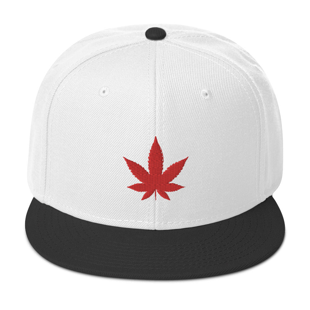 Red Marijuana Leaf Cannabis Plant Embroidered Flat Bill Cap Snapback Hat