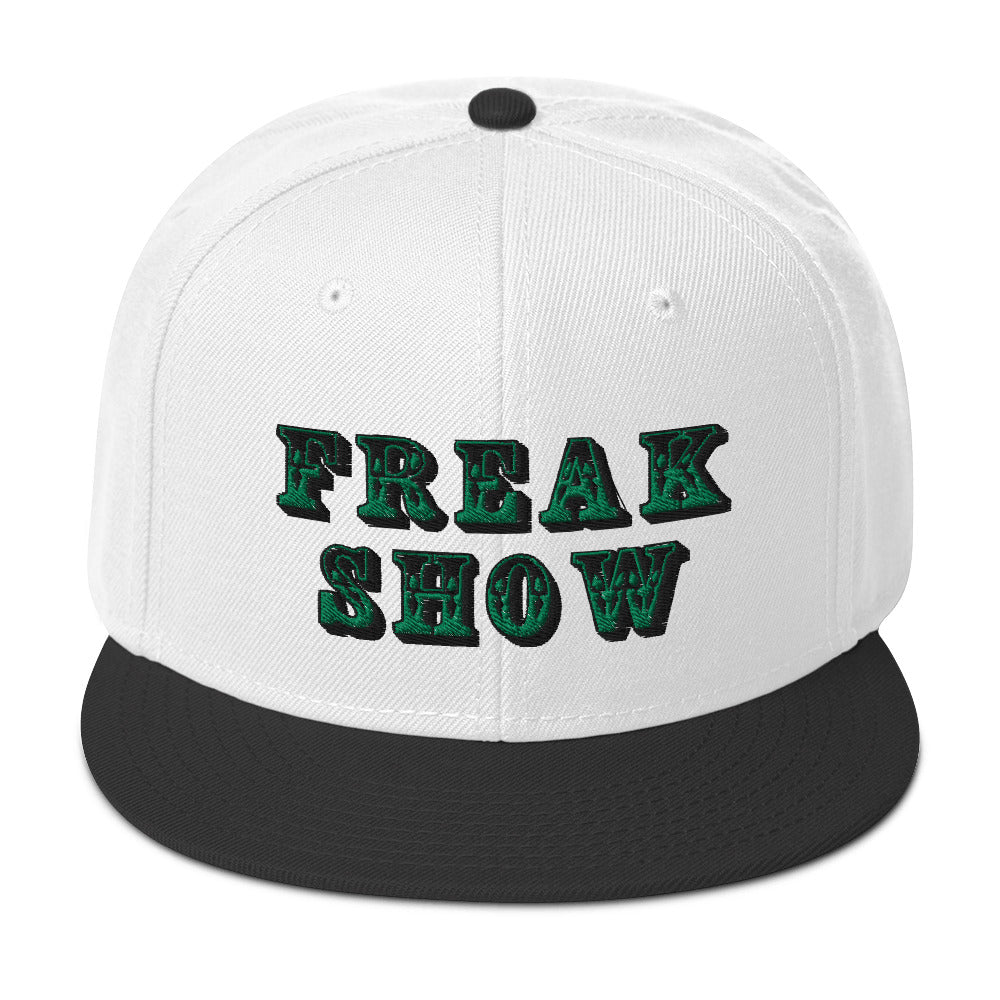 Green Circus Freak Show Embroidered Flat Bill Cap Snapback Hat