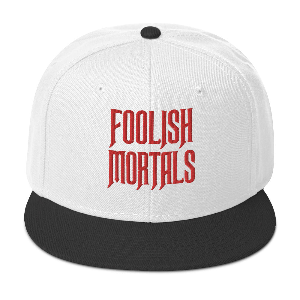 Red Foolish Mortals Haunted Mansion Embroidered Flat Bill Cap Snapback Hat