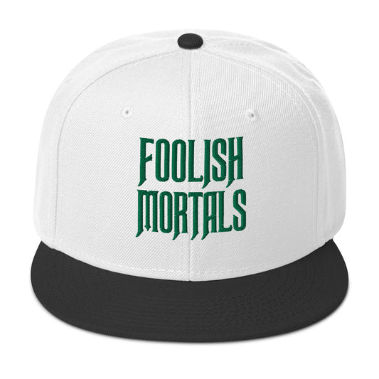 Green Foolish Mortals Haunted Mansion Embroidered Flat Bill Cap embroidered snapback hat, product image 1