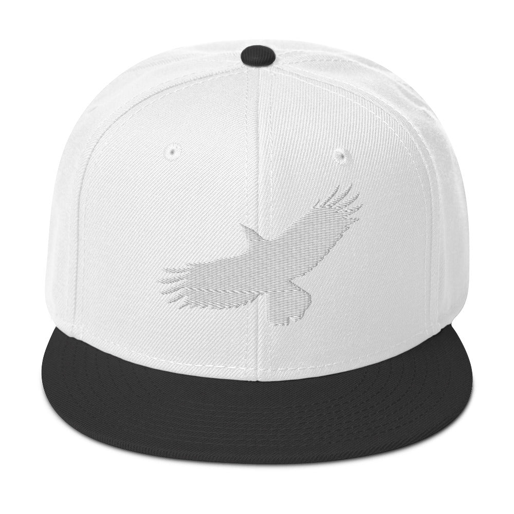 Flying Raven Black Bird Embroidered Flat Bill Cap Snapback Hat