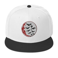 Flying Bats over a Blood Moon Embroidered Flat Bill Cap embroidered snapback hat, product image 33