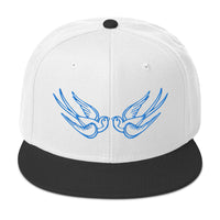 Blue Falling Sparrows Tattoo Style Bird Embroidered Flat Bill Cap embroidered snapback hat, product image 33