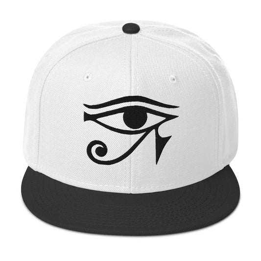 Black Eye of Ra Egyptian Goddess Embroidered Flat Bill Cap embroidered snapback hat, product image 1
