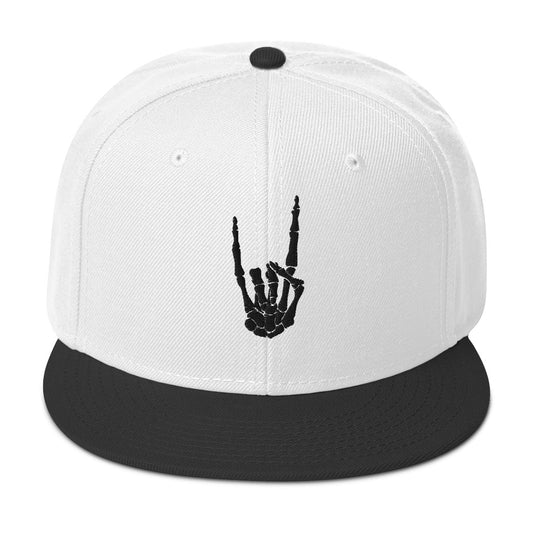 Black Bone Hand Devil Horns Metal Sign Embroidered Flat Bill Cap embroidered snapback hat, product image 1