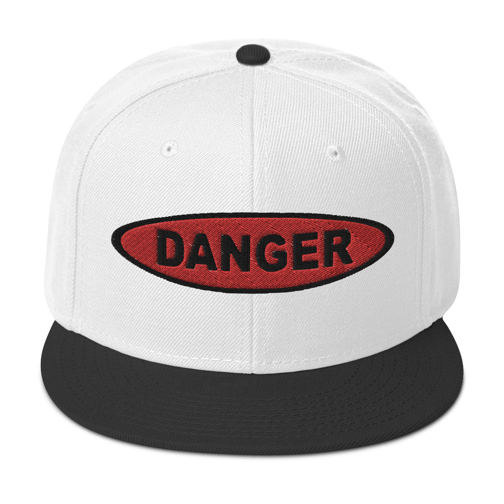 Red Danger Warning Sign Embroidered Flat Bill Cap Snapback Hat