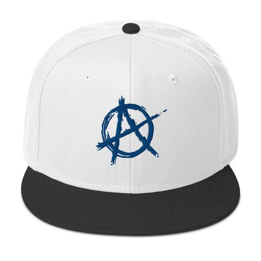 Blue Anarchy Sign Punk Rock Chaos Embroidered Flat Bill Cap embroidered snapback hat, product image 1