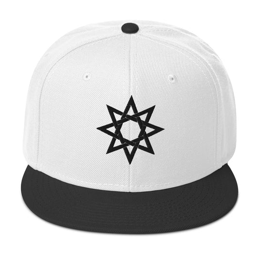 Black 8 Point Star Octagram Anu God Embroidered Flat Bill Cap embroidered snapback hat, product image 1