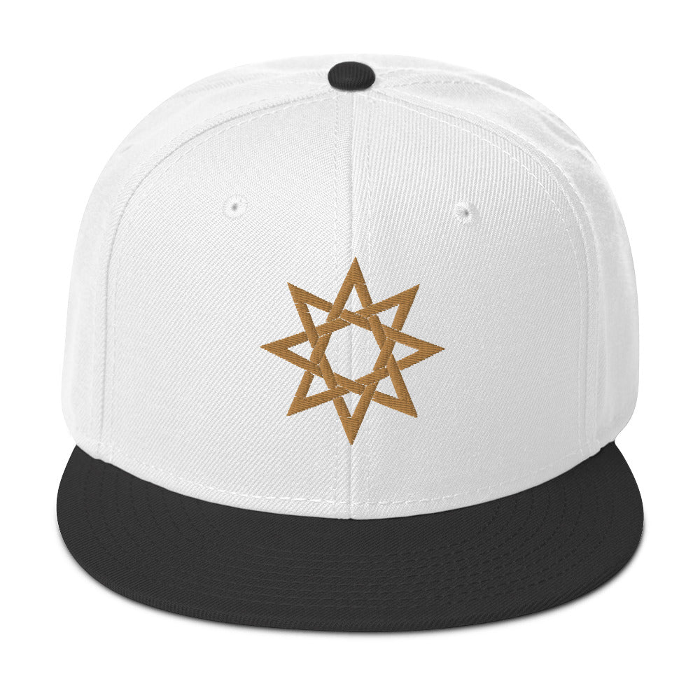 Gold 8 Point Star Octagram Anu God Embroidered Flat Bill Cap Snapback Hat