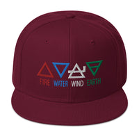 Four Elements of Matter: Fire, Water, Wind, Earth Embroidered Flat Bill Cap embroidered snapback hat, product image 17