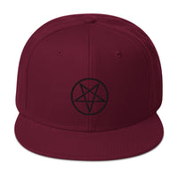 Black Woven Inverted Pentagram Symbol Embroidered Flat Bill Cap embroidered snapback hat, product image 18