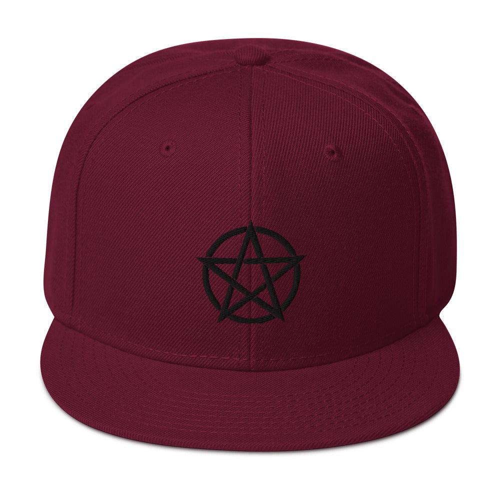 Black Witchcraft Woven Pentacle Pagan Embroidered Flat Bill Cap Snapback Hat