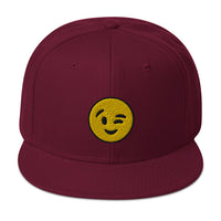 Winking Face Emoji Embroidered Emoticon Flat Bill Cap embroidered snapback hat, product image 17