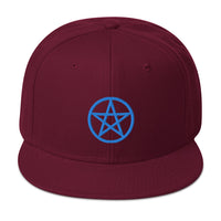 Blue Wiccan Witchcraft Pentagram Embroidered Flat Bill Cap embroidered snapback hat, product image 17