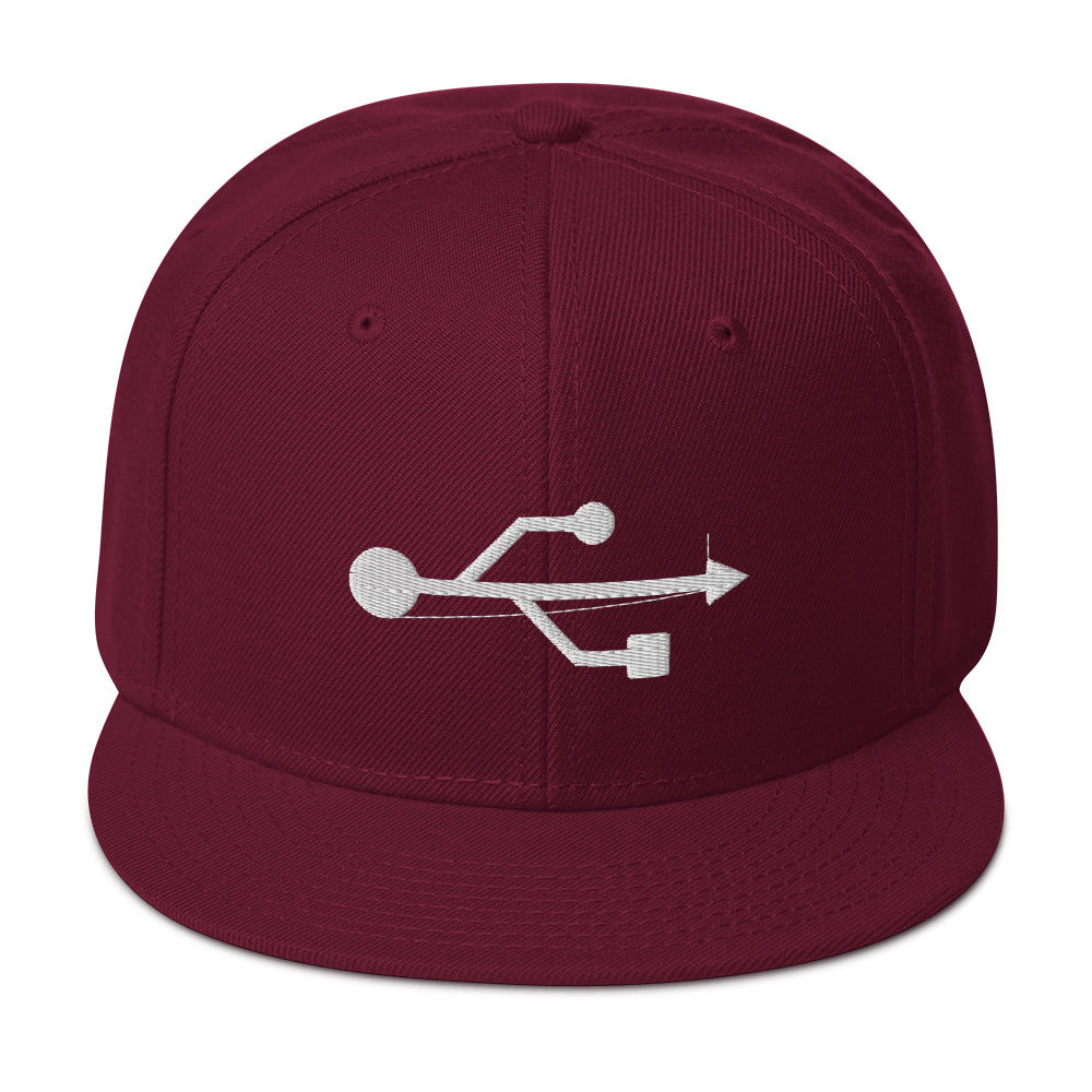 USB Symbol Embroidered Universal Serial Bus Flat Bill Cap Snapback Hat