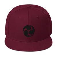 Black Tomoe Mitsudomoe Japanese Symbol Embroidered Flat Bill Cap embroidered snapback hat, product image 18