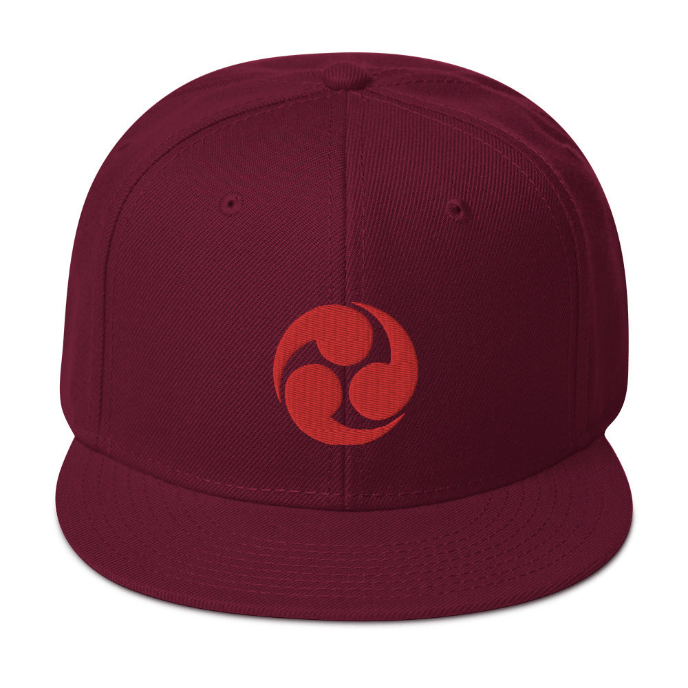 Red Tomoe Mitsudomoe Japanese Symbol Embroidered Flat Bill Cap Snapback Hat