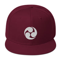 White Tomoe Mitsudomoe Japanese Symbol Embroidered Flat Bill Cap embroidered snapback hat, product image 18