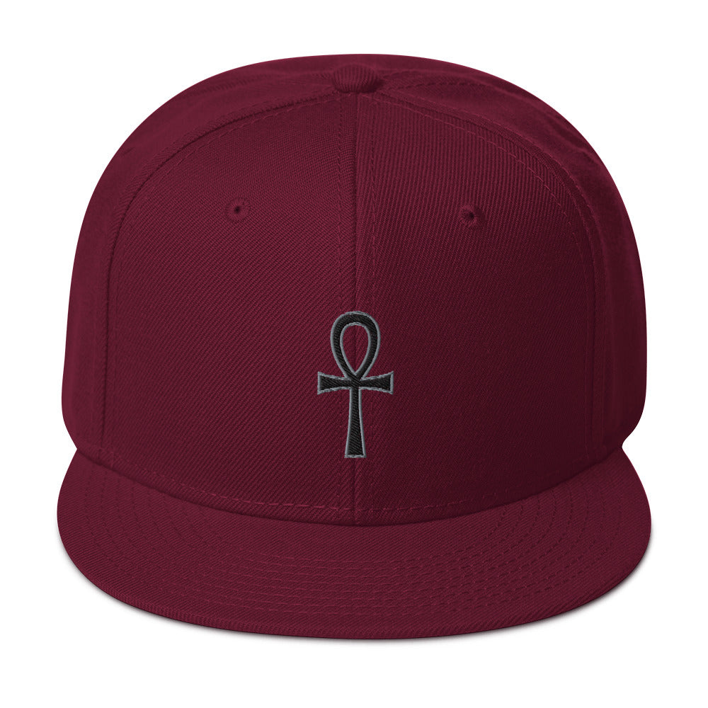 Black The Key of Life Ankh Egyptian Embroidered Flat Bill Cap Snapback Hat