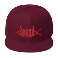 Red Satan Fish with Horns Religious Satire Embroidered Flat Bill Cap embroidered snapback hat, product image 17