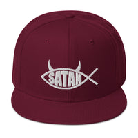 Satan Fish with Horns Religious Satire Embroidered Flat Bill Cap embroidered snapback hat, product image 17