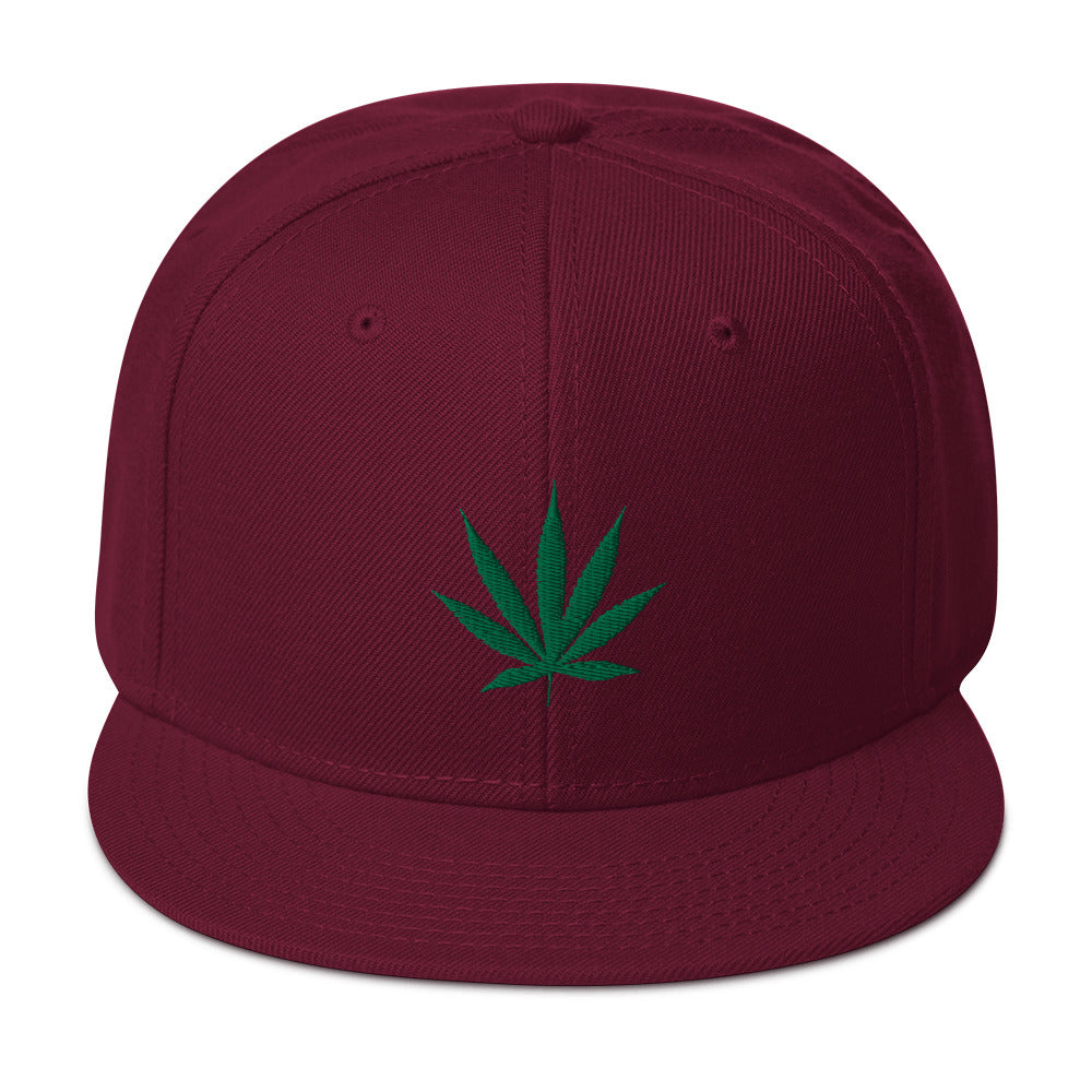 Pot Leaf Marijuana Embroidered Cannabis Flat Bill Cap Snapback Hat