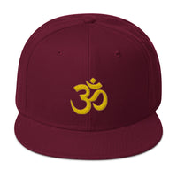 Yellow OM Sacred Spiritual Symbol Embroidered Flat Bill Cap embroidered snapback hat, product image 16