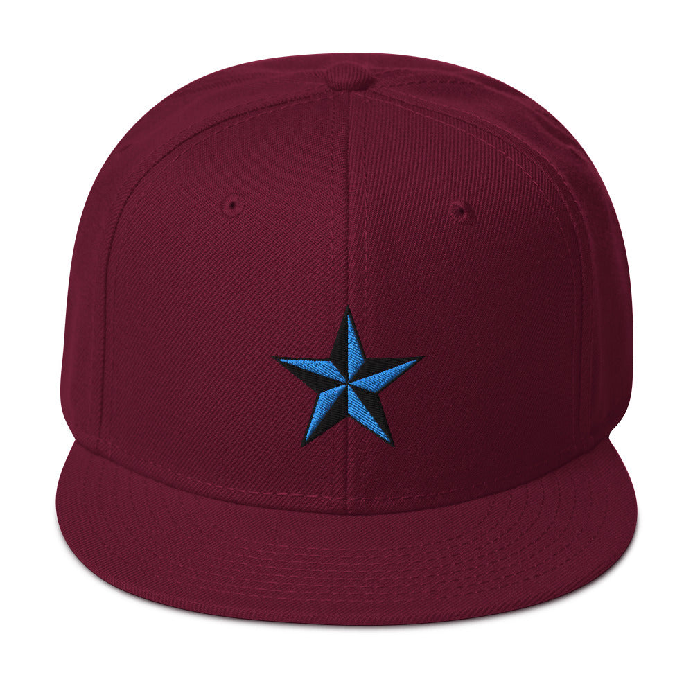 Blue Nautical North Star Embroidered Flat Bill Cap Snapback Hat