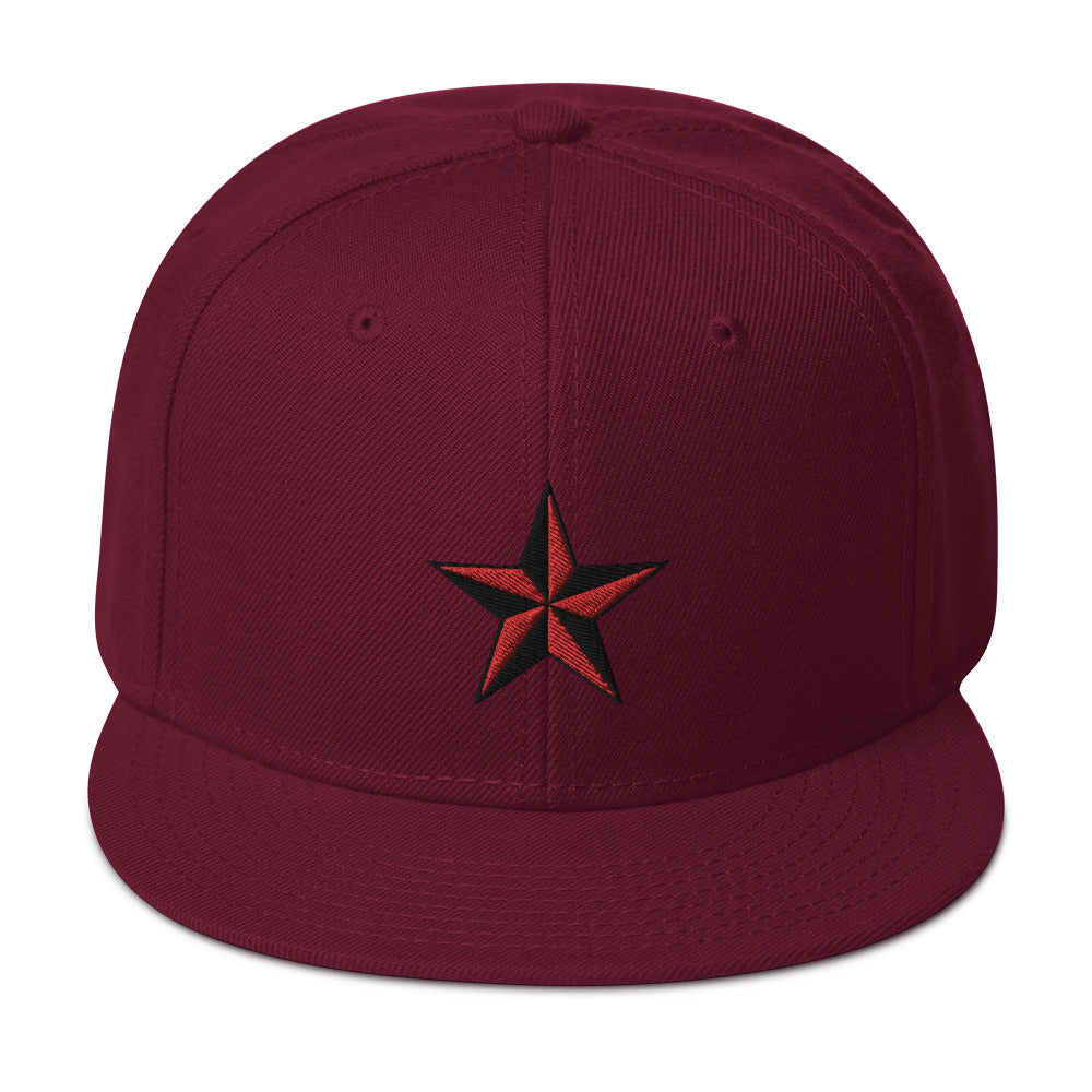 Red Nautical North Star Embroidered Flat Bill Cap Snapback Hat