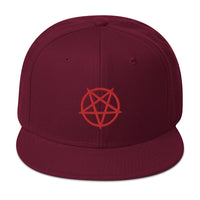 Red Inverted Pentagram Occult Symbol Embroidered Flat Bill Cap embroidered snapback hat, product image 17