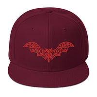 Red Gothic Vine Wrought Iron Bat Embroidered Flat Bill Cap embroidered snapback hat, product image 17