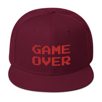 Red Game Over 8 Bit 80's Retro Gaming Embroidered Flat Bill Cap embroidered snapback hat, product image 17