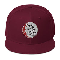 Flying Bats over a Blood Moon Embroidered Flat Bill Cap embroidered snapback hat, product image 17