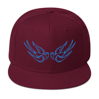 Blue Falling Sparrows Tattoo Style Bird Embroidered Flat Bill Cap embroidered snapback hat, product image 17