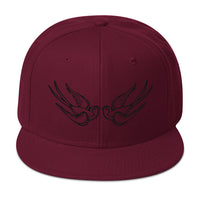 Black Falling Sparrows Tattoo Style Bird Embroidered Flat Bill Cap embroidered snapback hat, product image 18