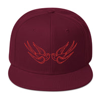 Red Falling Sparrows Tattoo Style Bird Embroidered Flat Bill Cap embroidered snapback hat, product image 17