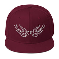 White Falling Sparrows Tattoo Style Bird Embroidered Flat Bill Cap embroidered snapback hat, product image 18